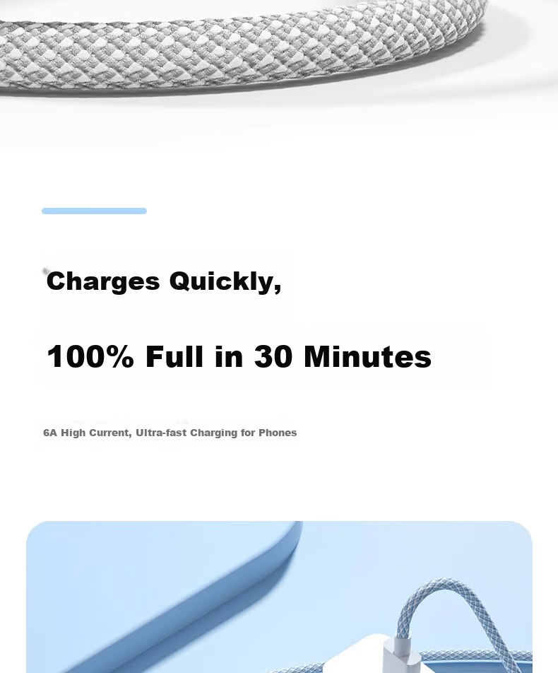Кабель Nengshi Type-C, 100W, 6A, для Huawei Nova, Xiaomi, Vivo, Honor, OPPO, синий, 1 метр