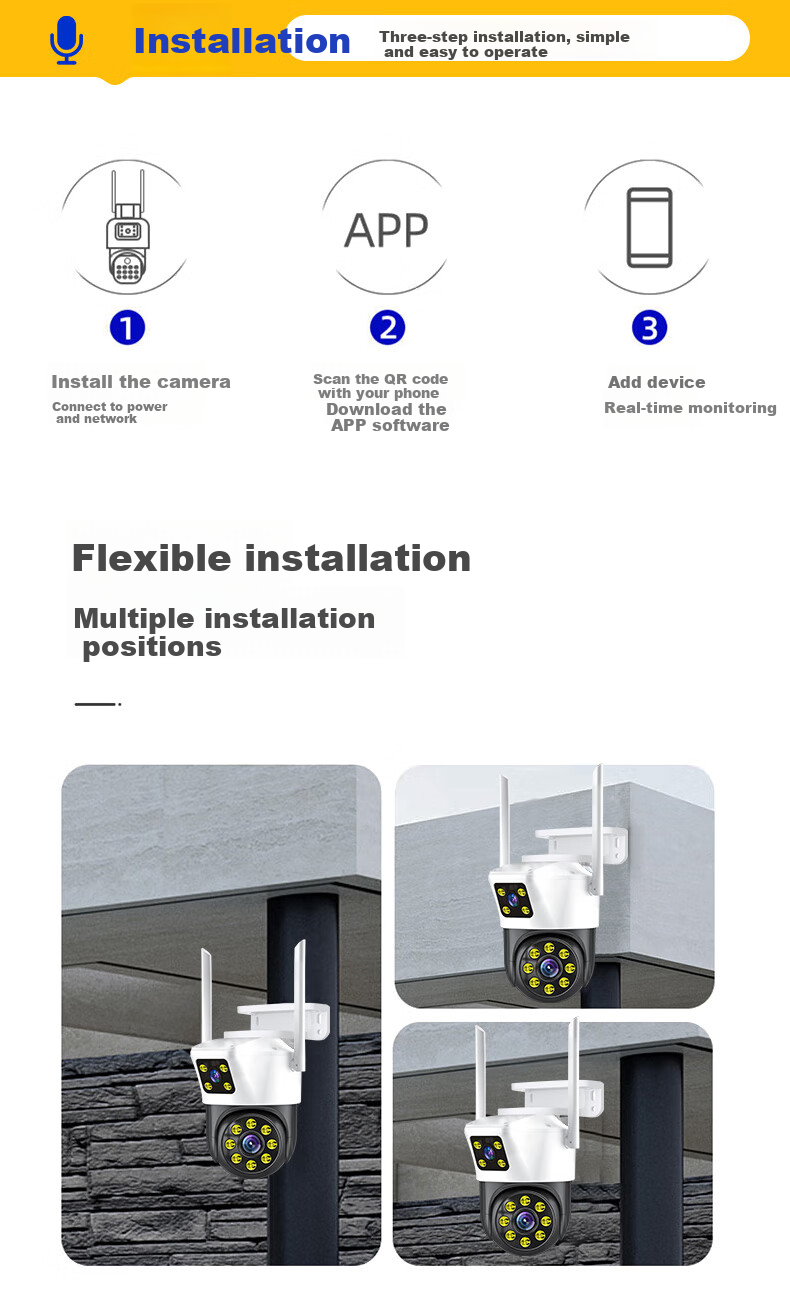 IP-камера Newmine Home AI, беспроводной мониторинг через смартфон, 360-градусное покрытие, ночное видение, панорамная купольная камера с цветным отслеживанием и двусторонней аудиосвязью, водонепроницаемая для сельского наружного использования