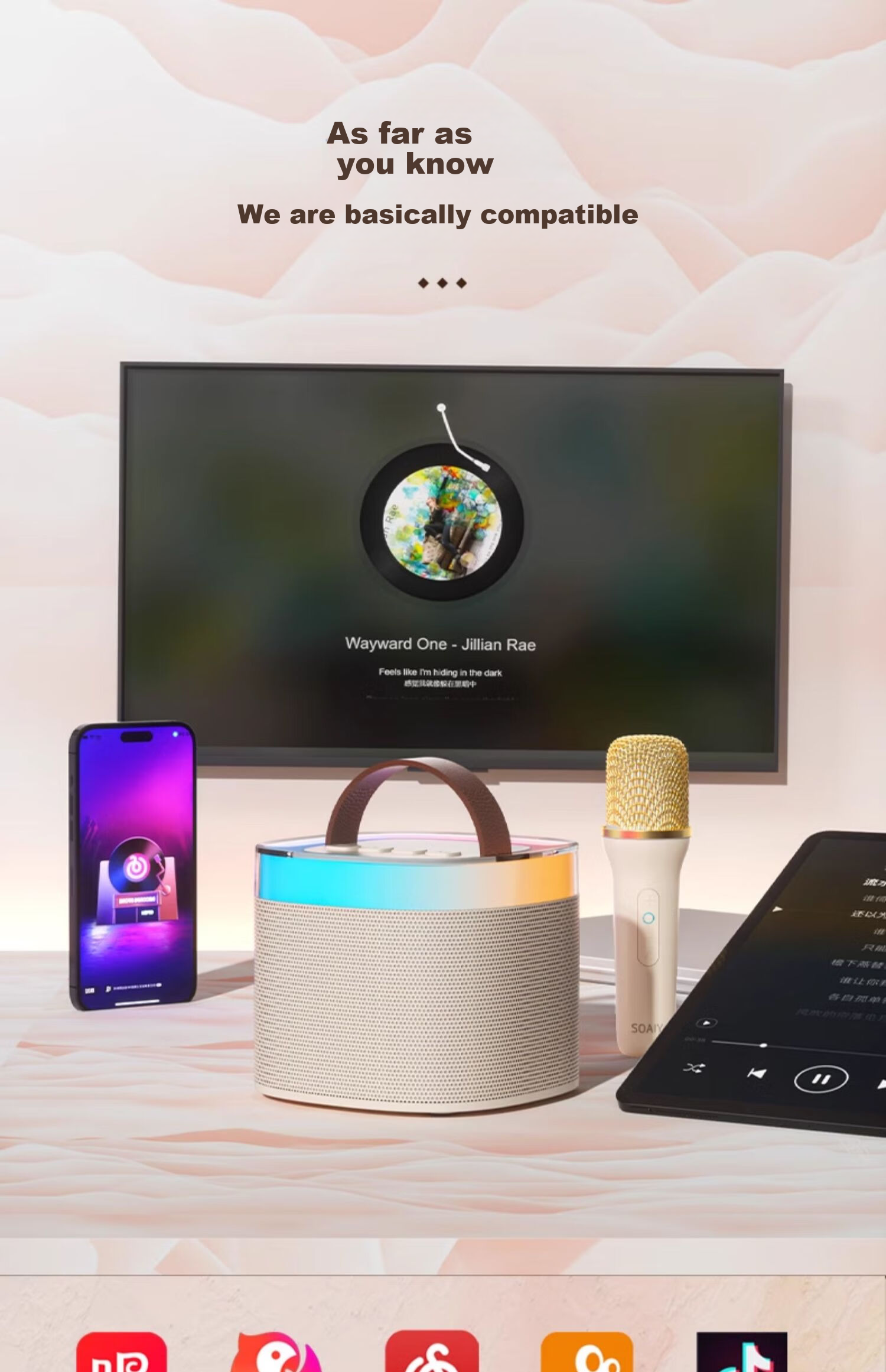 Беспроводной караоке микрофон Soaiy SK2AI с Bluetooth-колонкой, для домашних KTV, детский, с подсветкой, белый