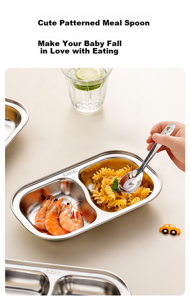 Детская тарелка Onlycook с разделителями, из нержавеющей стали, для малышей, мультяшный стиль - Машинка