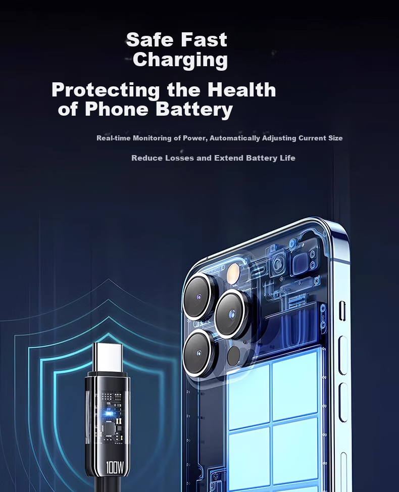 Кабель Nengshi Apple 16/15 Type-C PD100W, черный, 1.5 метра