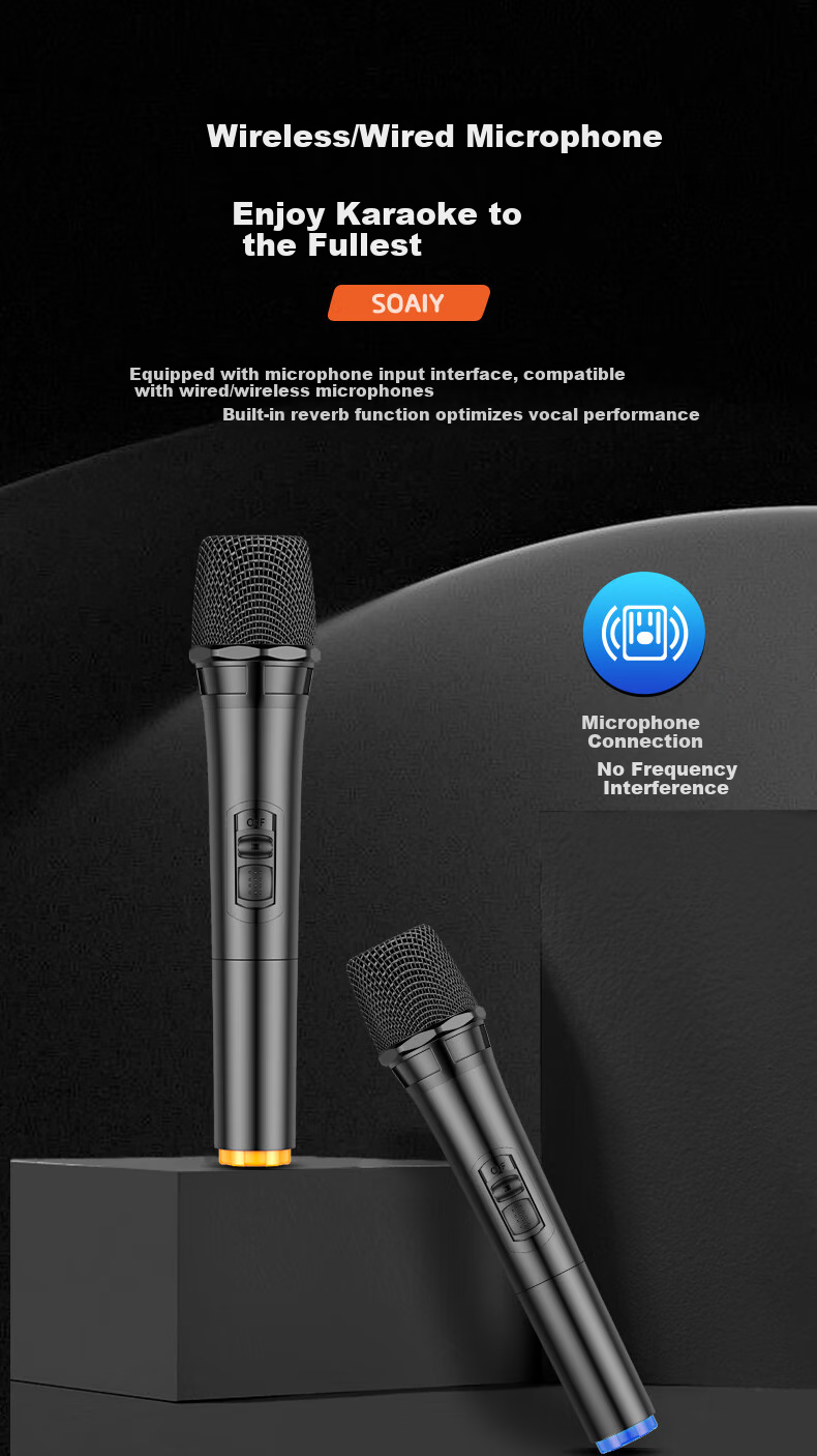 Портативная колонка Soaiy A89WM, 12 дюймов, с двумя микрофонами, Bluetooth, USB, AUX, для караоке и вечеринок, черный