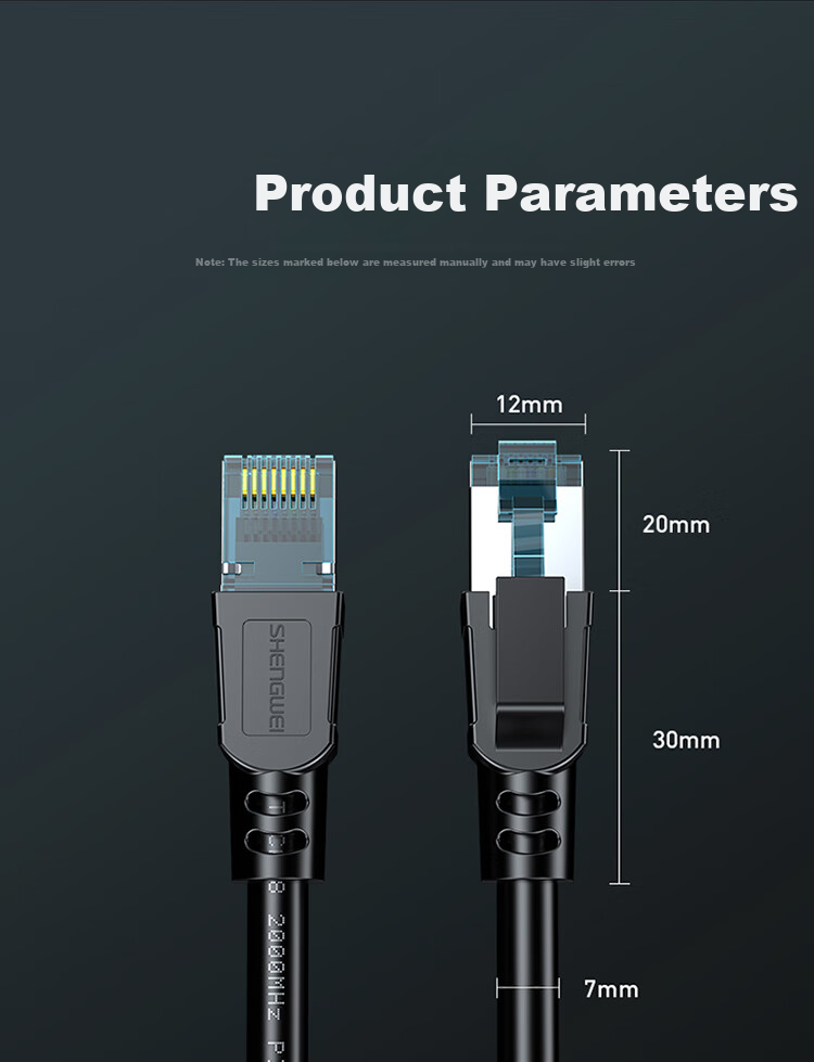 Сетевой кабель Shengwei CAT8 Gigabit Ethernet, 1 метр, черный