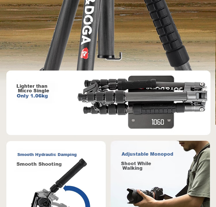 Штатив Fotopro X-4CN VIDEO с гидравлической головкой, карбоновый, серебристый