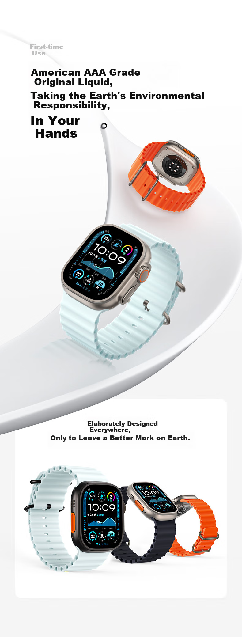 Ремешок W&P Ocean Silicone для Apple Watch Ultra 3/2, белый, размер 45 мм