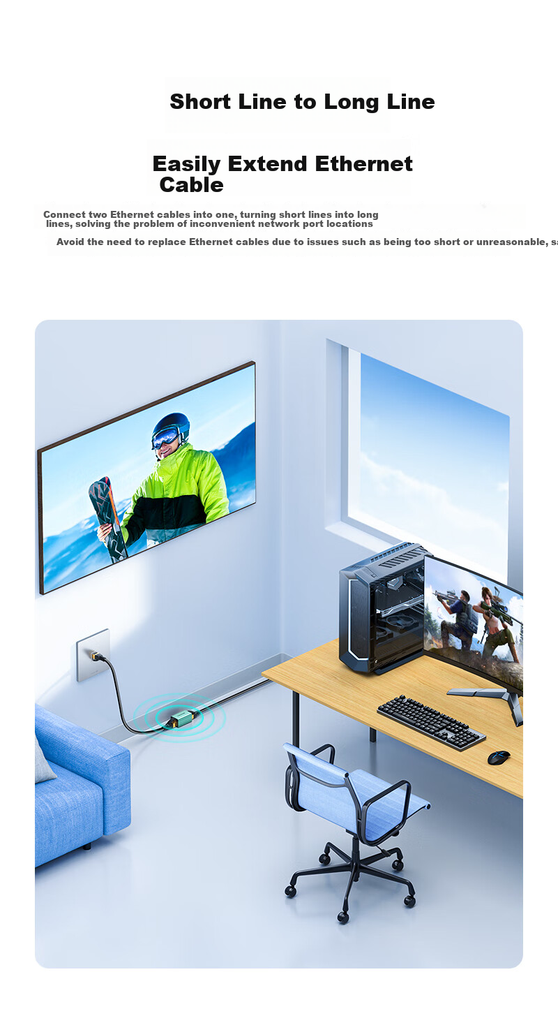 Адаптер-коннектор для Ethernet-кабеля SAMZHE SZ-LZT01 Gigabit, алюминиевый сплав, прямой, для кабелей Cat 5/6