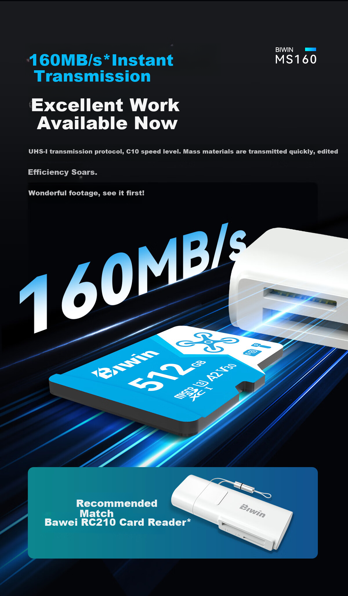 Карта памяти BIWIN 32GB TF (MicroSD) U3 V30 A2 4K MS160, скорость чтения 160 МБ/с