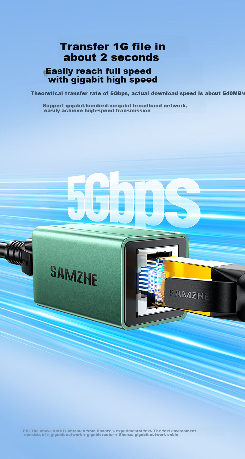 Адаптер-коннектор для Ethernet-кабеля SAMZHE SZ-LZT01 Gigabit, алюминиевый сплав, прямой, для кабелей Cat 5/6