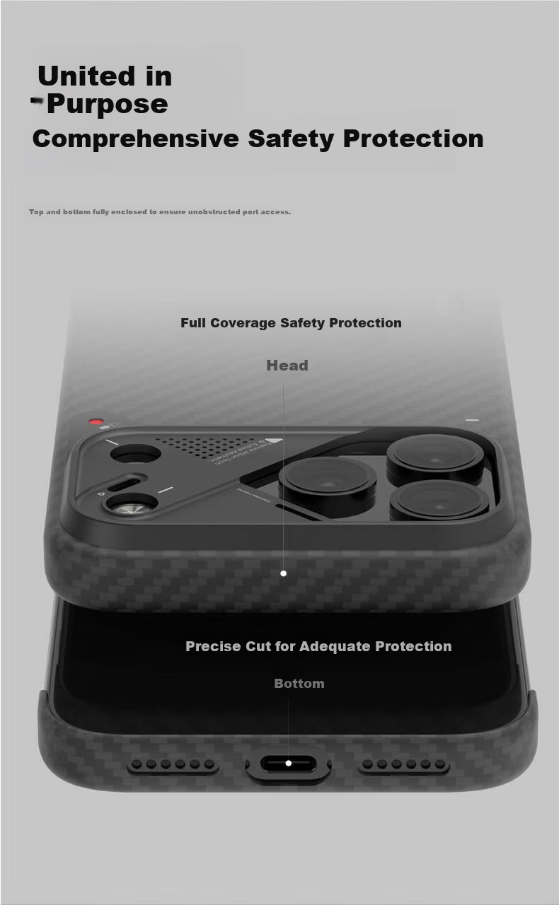 Чехол AULUMU для Apple iPhone 17 Pro Max, из арамидного волокна, ультратонкий, с защитой от царапин, черный