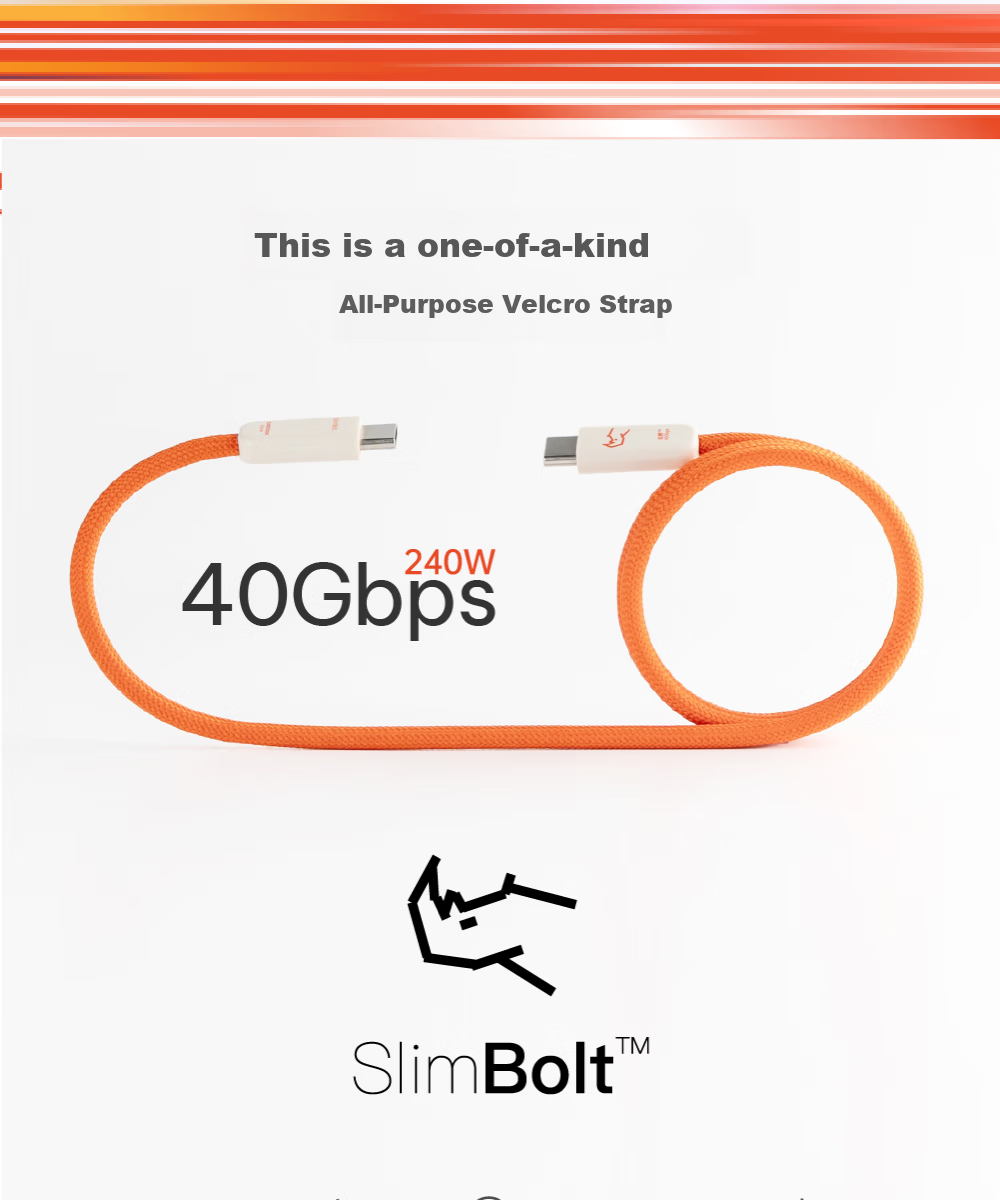 Кабель CANDYSIGN Candy Factory Thunderbolt 4 USB4 Type-C, 240W, 8K, 1 метр, 40 Гбит/с, черный