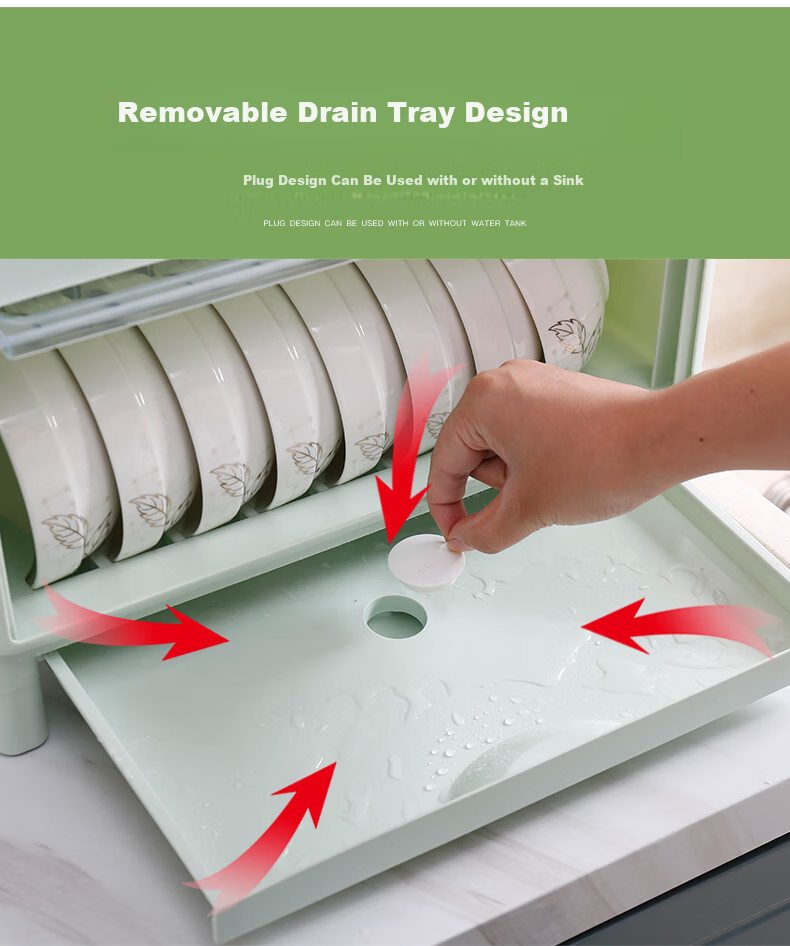 Двойная полка-сушилка для посуды PINYU, большая, с крышкой, для кухни, зеленая