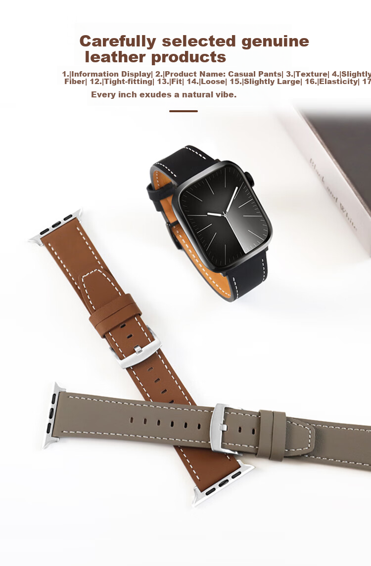 Ремешок MSSM из натуральной кожи для Apple Watch Series 11/Ultra3/S10/9/SE3, с пряжкой-булавкой, темно-серый, 42/41/40/38 мм