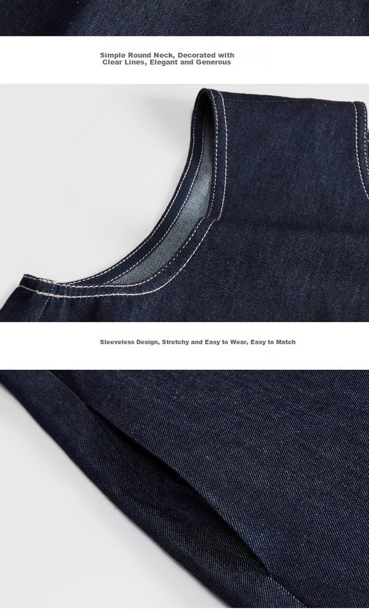 Джинсовое платье Giordano, женское, летнее, с вышивкой, круглым вырезом, без рукавов, модель 18465809