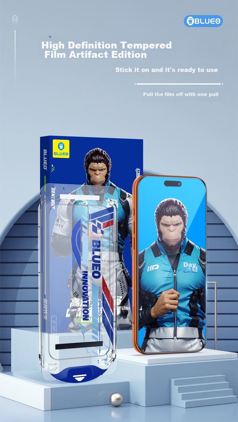 Защитное стекло BLUEO для Apple iPhone 17 Pro/16 Pro, закаленное, противоударное, антистатическое, антибликовое, 9H, прозрачное