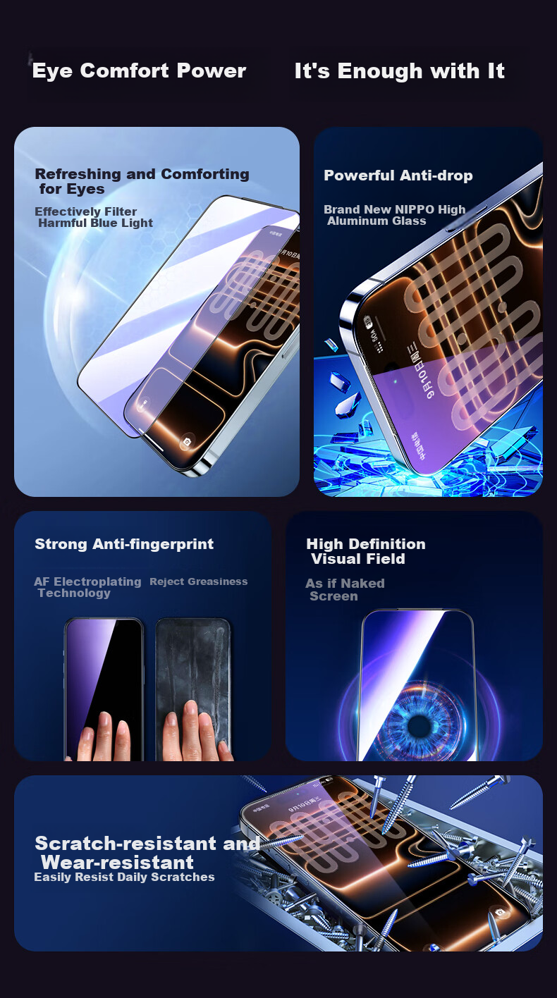 Защитное стекло PISEN для iPhone 17 Pro Max, HD, защита от синего света, полноэкранное, противоударное, от отпечатков пальцев, 2 шт.