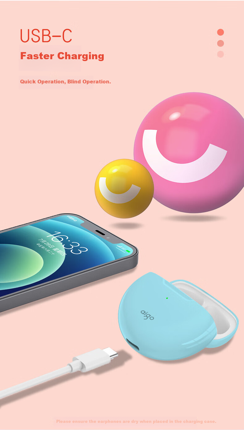 Беспроводные наушники Aigo True Wireless Bluetooth, полувкладыши для игр, спорта и бега, совместимы с Apple Xiaomi Android