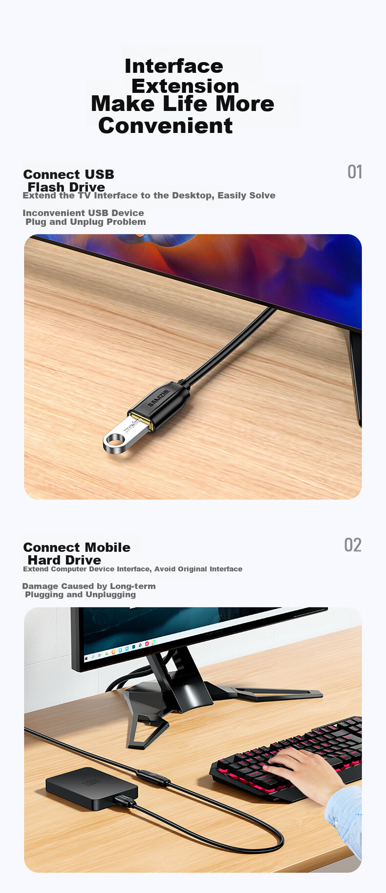 USB 3.0 удлинительный кабель SAMZHE UK-015, 1.5 метра, от мужчины к женщине, для ТВ, USB-накопителя, жесткого диска, мыши, клавиатуры, компьютера, принтера