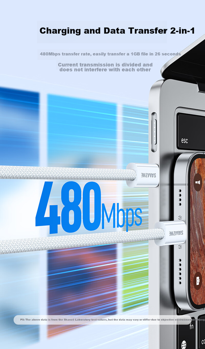 Кабель SAMZHE Dual Type-C PD100W, 1.5 метра, плетеный, для быстрой зарядки телефонов, ноутбуков и планшетов, совместим с Huawei Pura80/Mate70, Honor Apple 17/15/16, Xiaomi