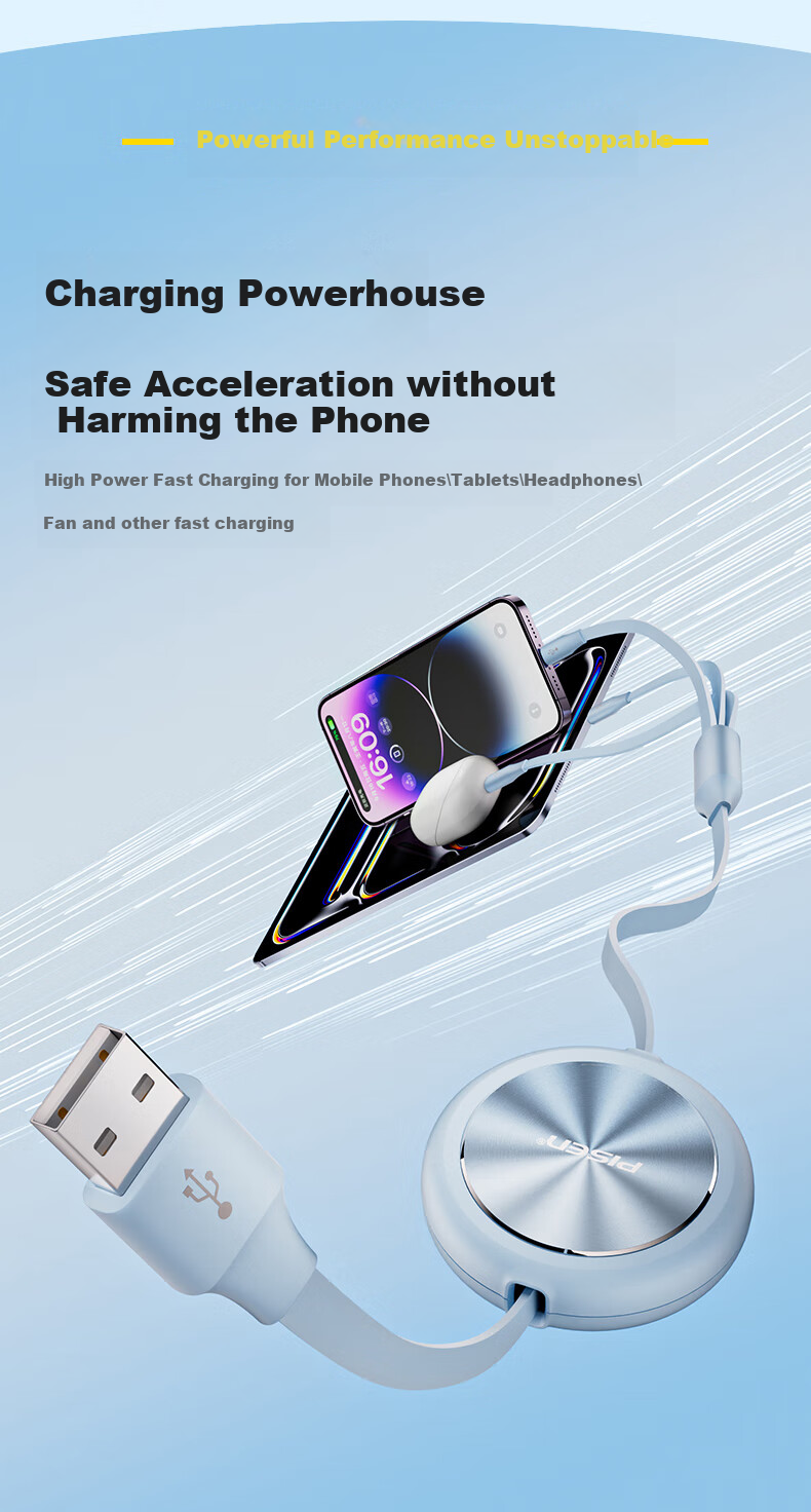 Кабель PISEN для зарядки 3-в-1, универсальный, Type-C, Lightning, Micro USB, выдвижной, 1.1м, белый