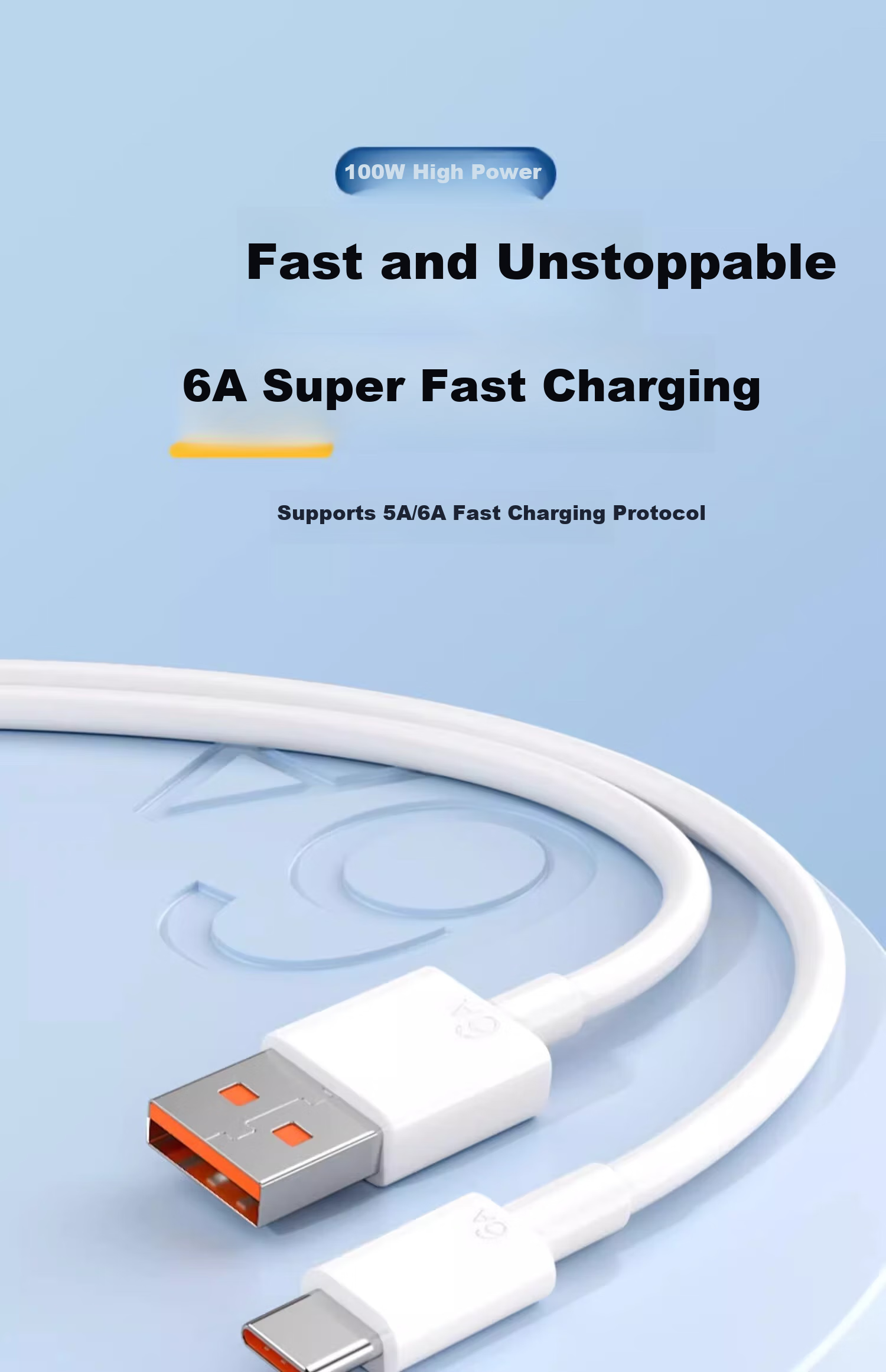 Кабель TAFIQ Type-C, 100W Super Fast Charging, 6A, для Huawei, Honor, OPPO, Xiaomi, 66W Android Phones, USB-C Fast Charging, 1 метр