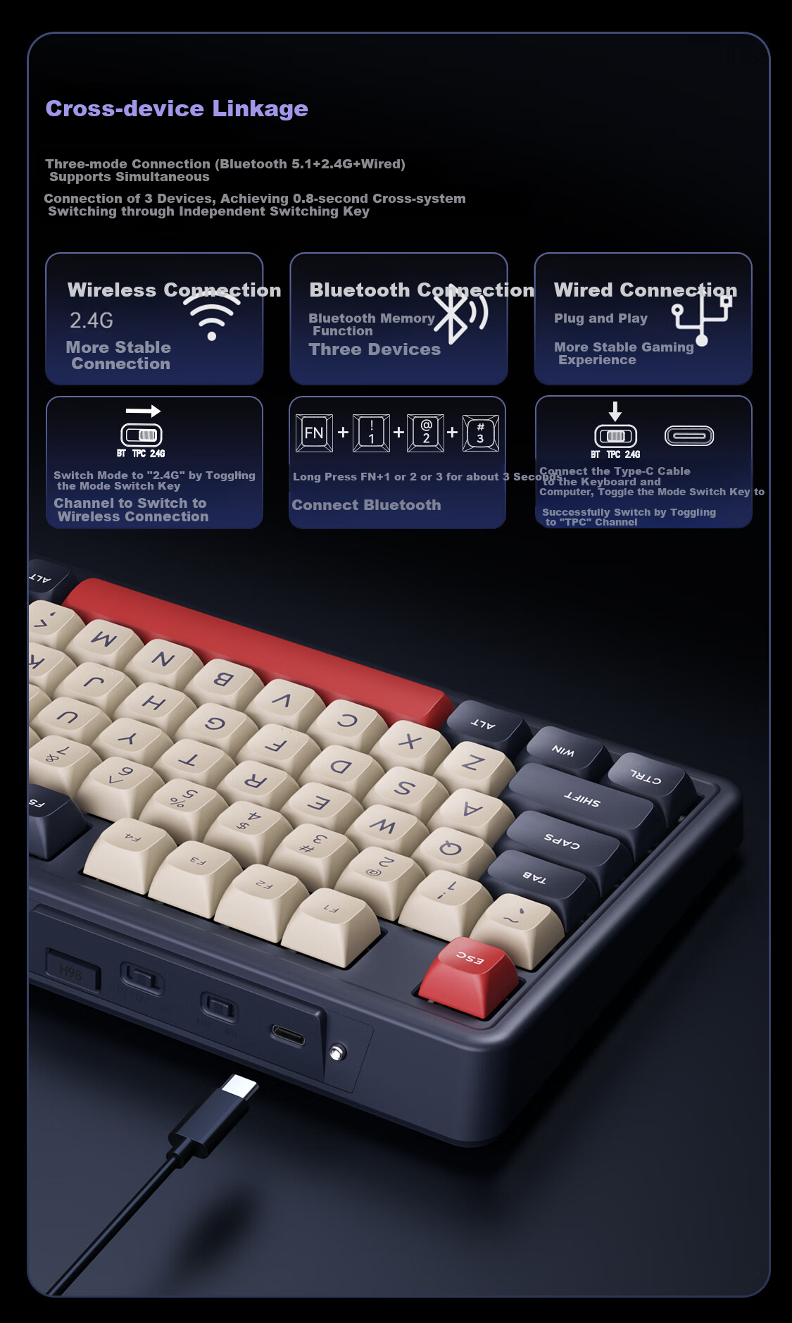 Механическая клавиатура AUSDOM H98, беспроводная, с подсветкой RGB, горячая замена, для игр и офиса