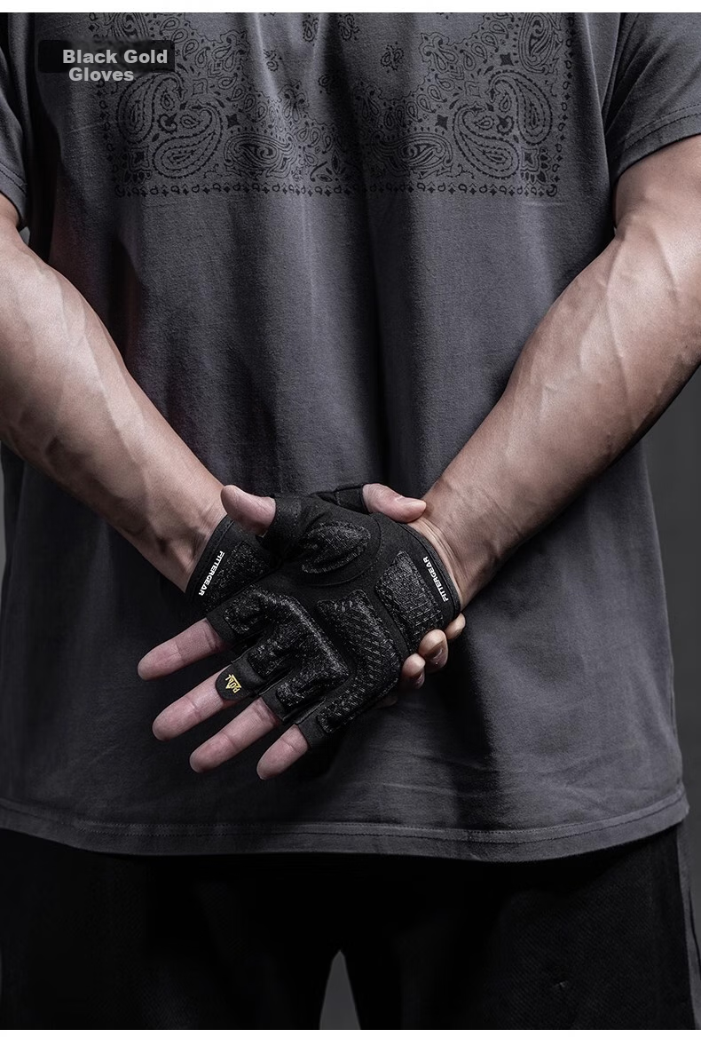 Перчатки для фитнеса FITTERGEAR, унисекс, для тренировок, велоспорта, без пальцев, черные с золотом, размер XL