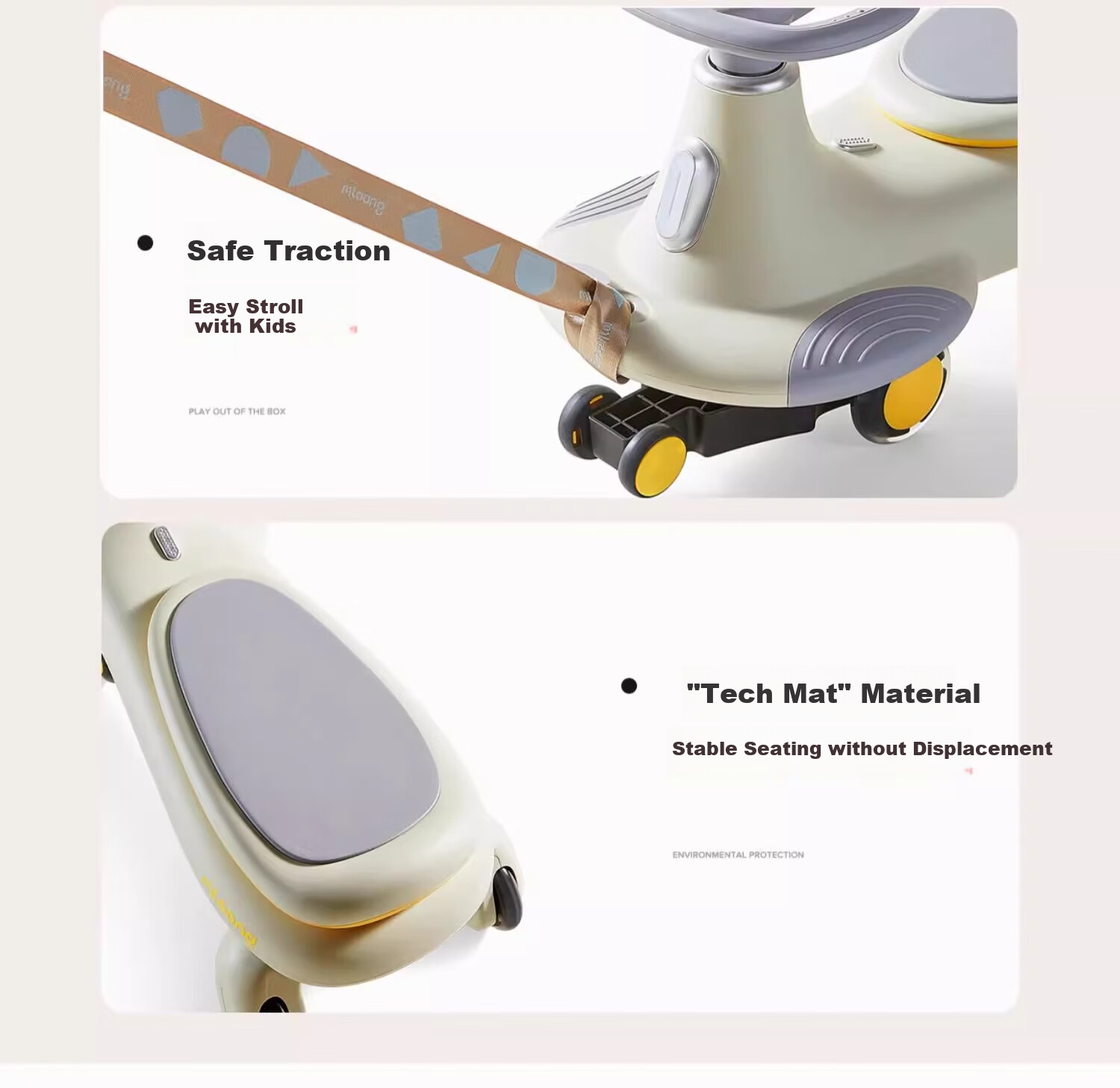 Детский самокат Manlong "Twist Car" для детей от 1 до 3 лет, противоопрокидывающий, удобный для взрослых, с музыкой и функцией качания, серый
