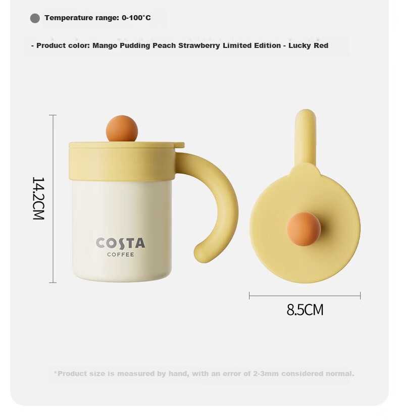 COSTA Термокружка для кофе, 400 мл, ручка, нержавеющая сталь, для мужчин и женщин, стильная, подарок на День Святого Валентина