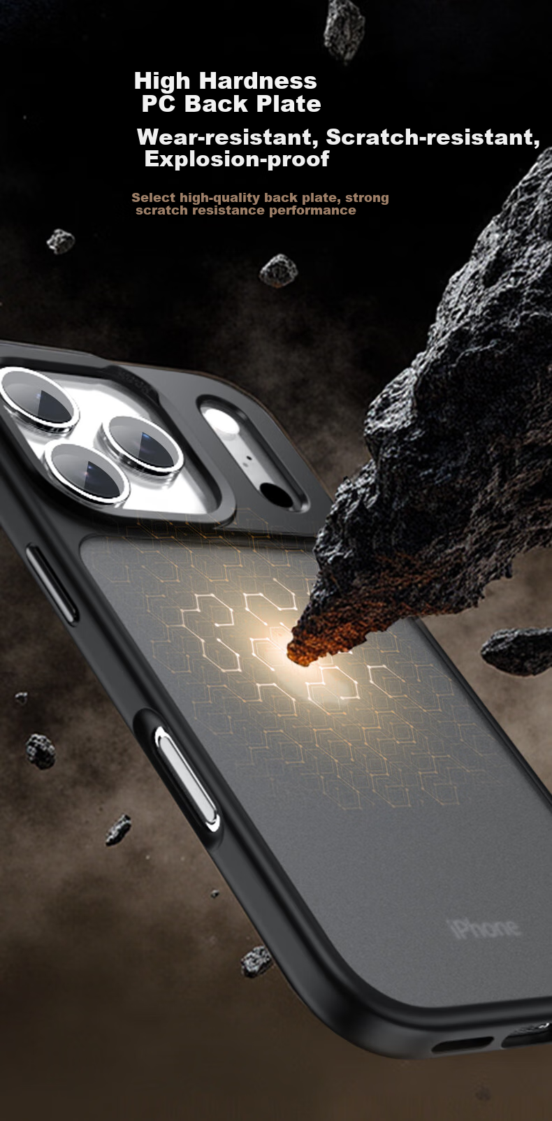 Чехол ROCK для iPhone 17 Pro Max, защитный, противоударный, полупрозрачный матовый, черный