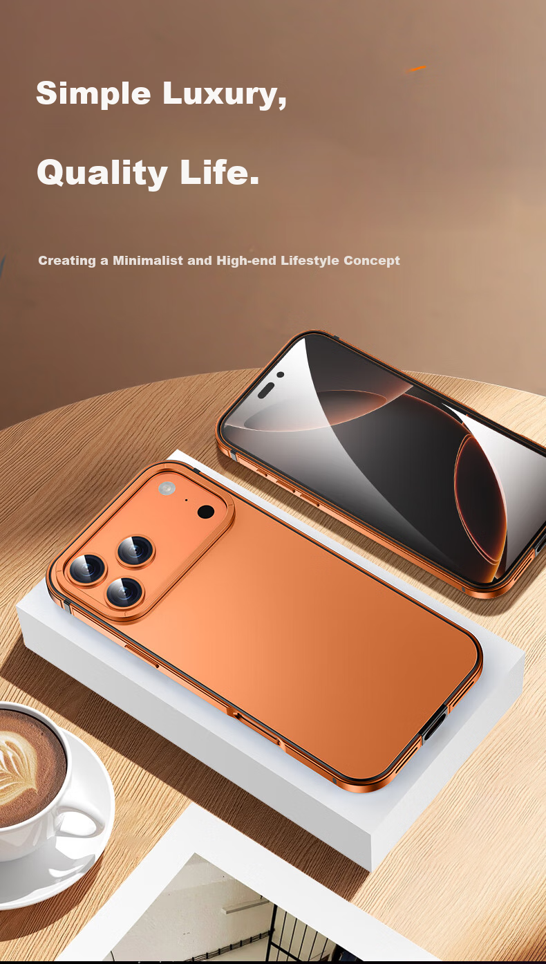 Чехол для iPhone 17 Pro IM-CHEN, противоударный, металлический каркас, ультратонкий, матовый, оранжевый