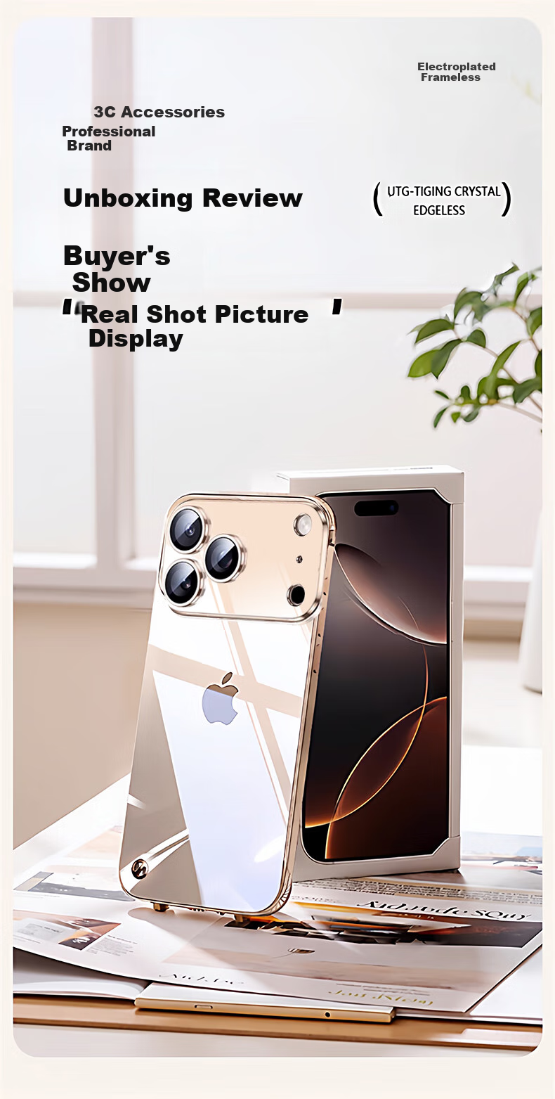 Чехол Hongzhuo для iPhone 17, прозрачный, с гальваническим ободком, ультратонкий, с защитой от ударов и рассеиванием тепла, простой дизайн, серебристый титан