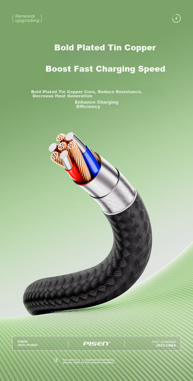 Кабель PISEN USB Type-C, 3А, 1.2 метра, синий