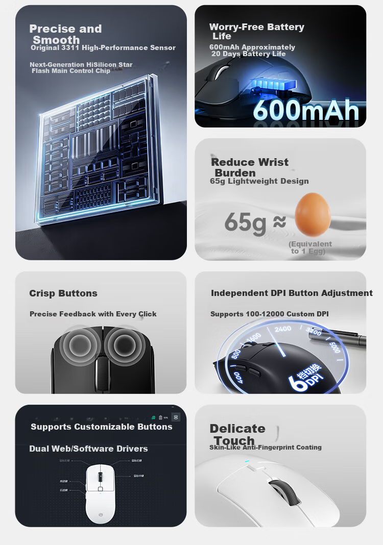 Беспроводная мышь JD Original M7 Star Flash, три режима подключения (проводной/Bluetooth/2.4G), легкая, черная