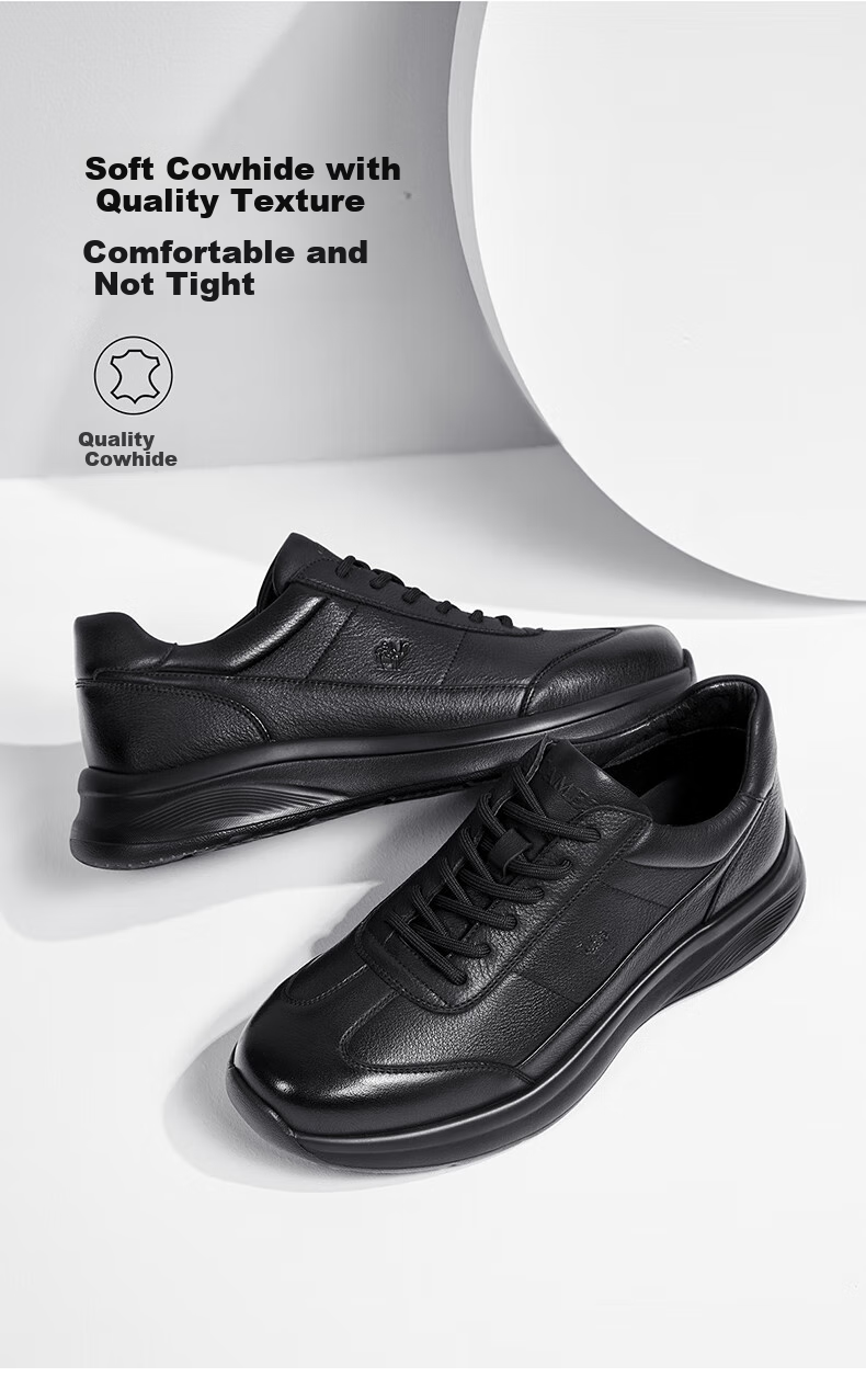 Мужские повседневные кроссовки CAMEL Classic Comfortable Cowhide Soft-Soled Casual Men's Light Business Sports Leather Shoes G15A220074 Black 40