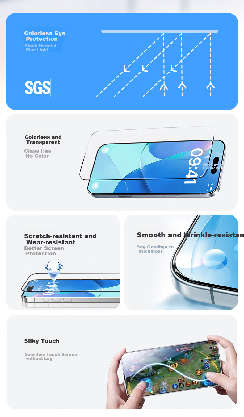 Защитное стекло для экрана DIVI для Apple iPhone 15 Pro, защита от синего света, антибликовое, 2 шт.