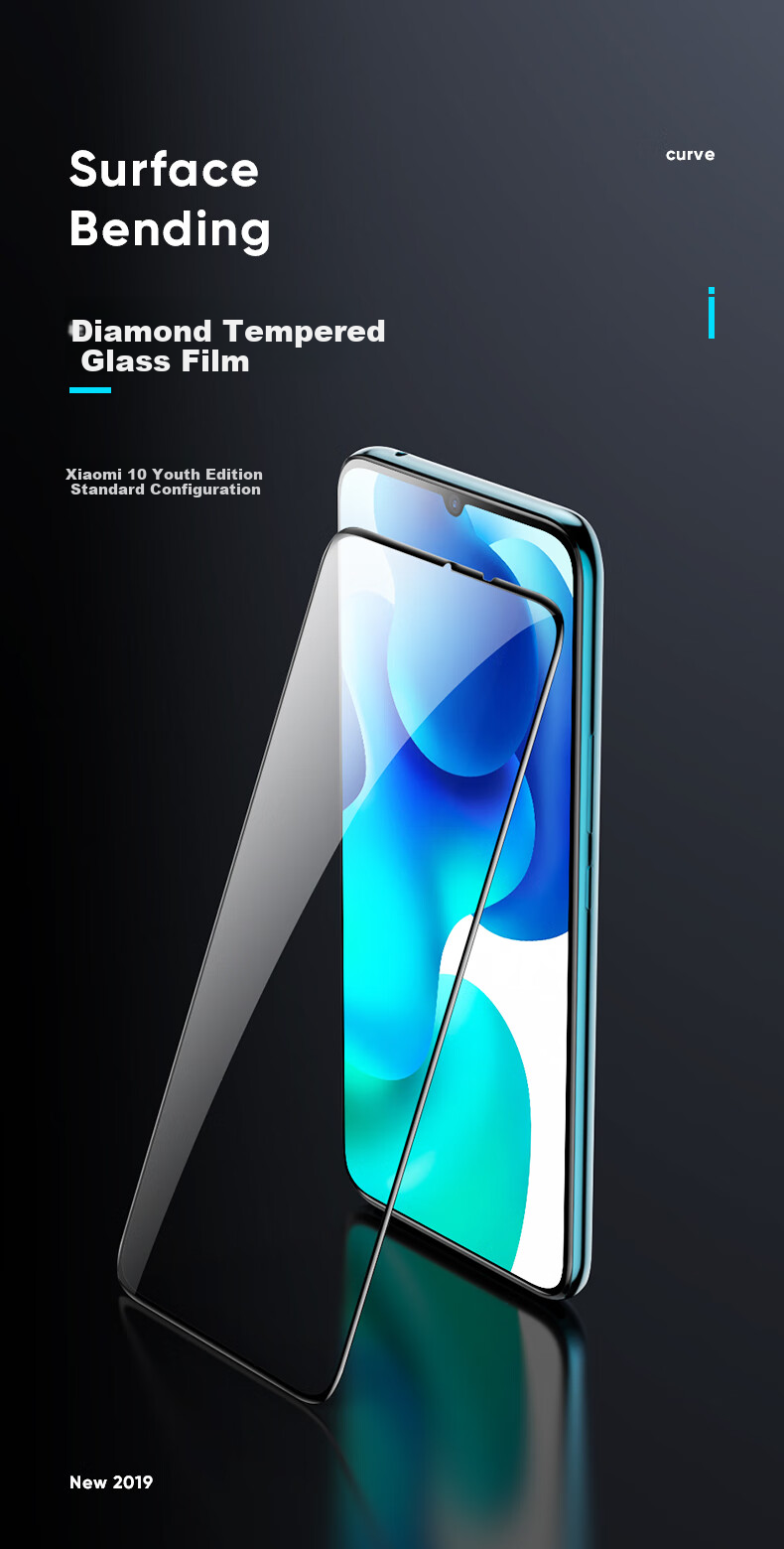 Защитное стекло Yisika для Xiaomi 10 Youth Edition, полноэкранное, закаленное, HD, керамическое, с защитой от отпечатков пальцев, черное
