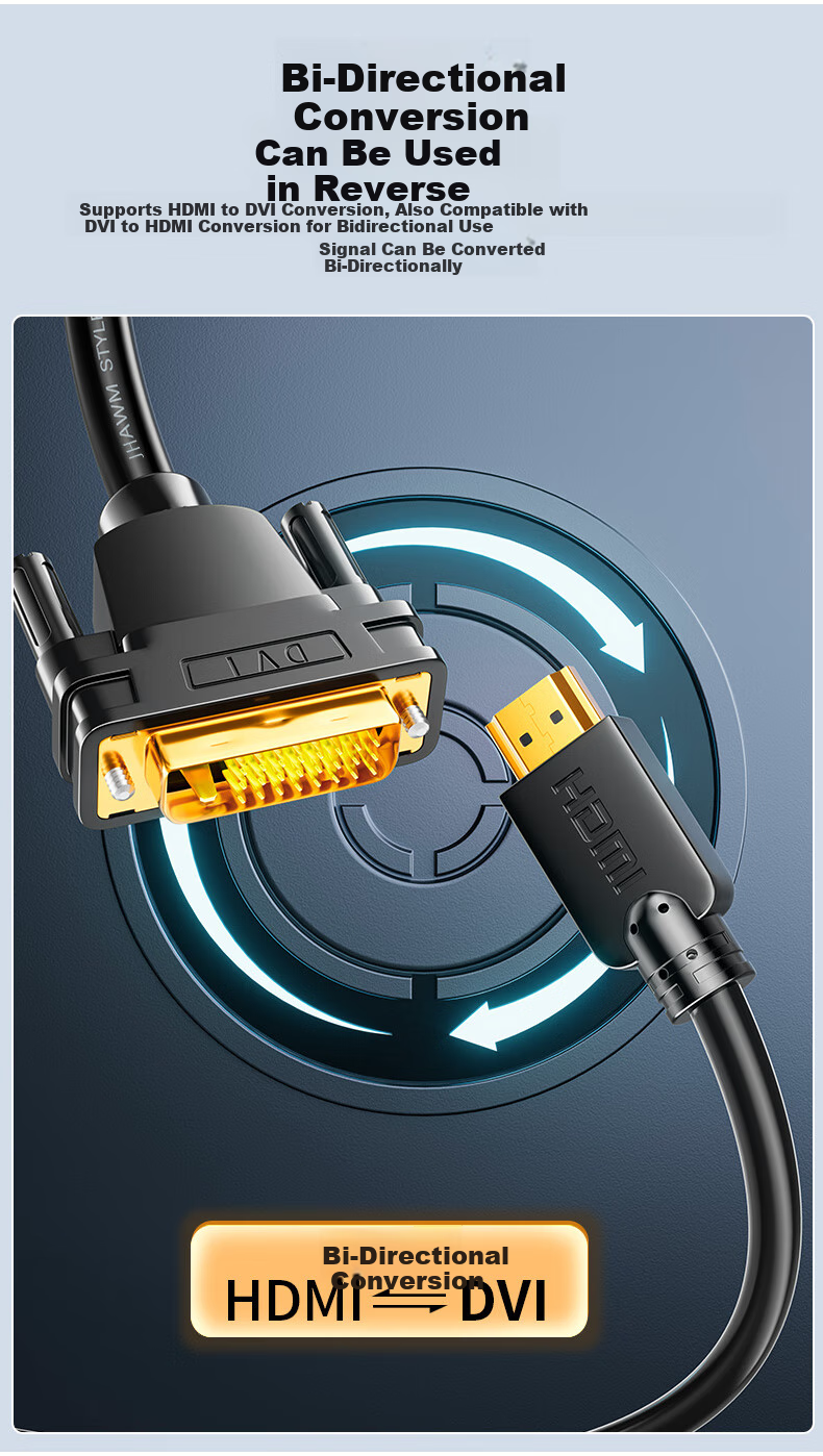 Кабель Jinghua HDMI - DVI, 4K 60Hz, двунаправленный, 1.5 метра, H223E