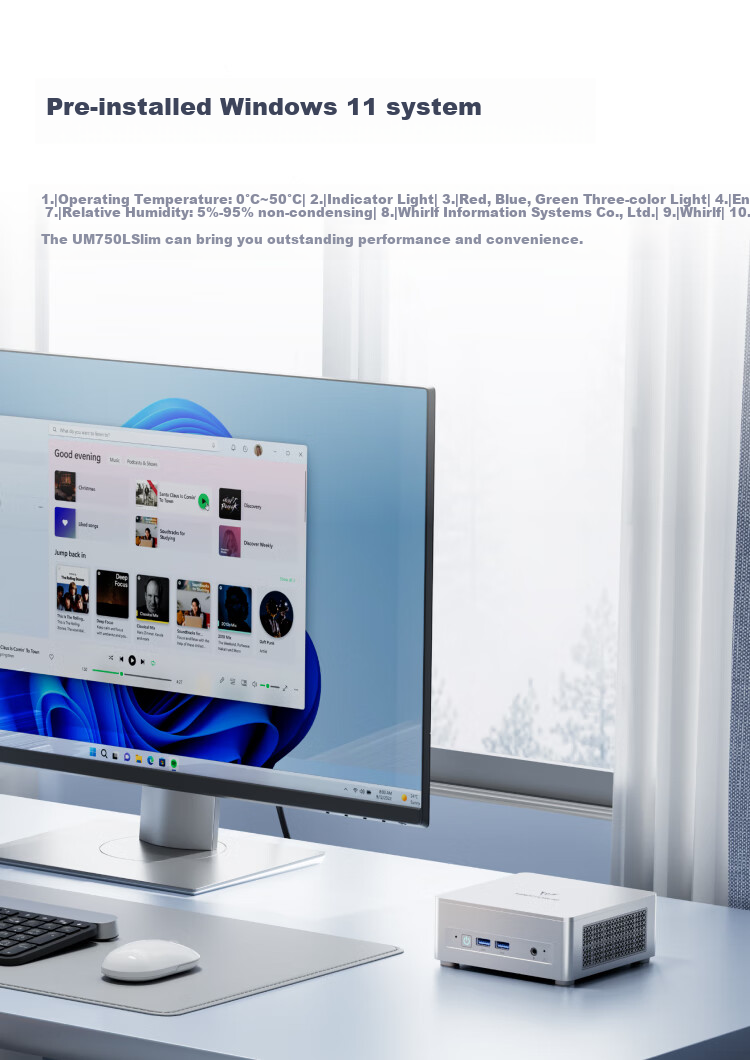 Мини-ПК Mingfan UM750L Slim, AMD Ryzen R5-7545U, 16 ГБ ОЗУ, 512 ГБ SSD, Windows 11