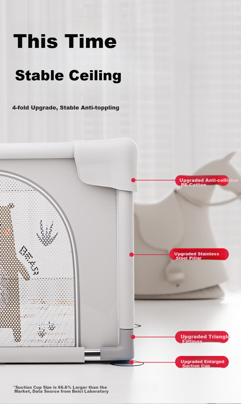 Детский игровой манеж Beiboshi Babybox, антибактериальный, с ковриком, ограждение для пола, 180x150x65 см, серый