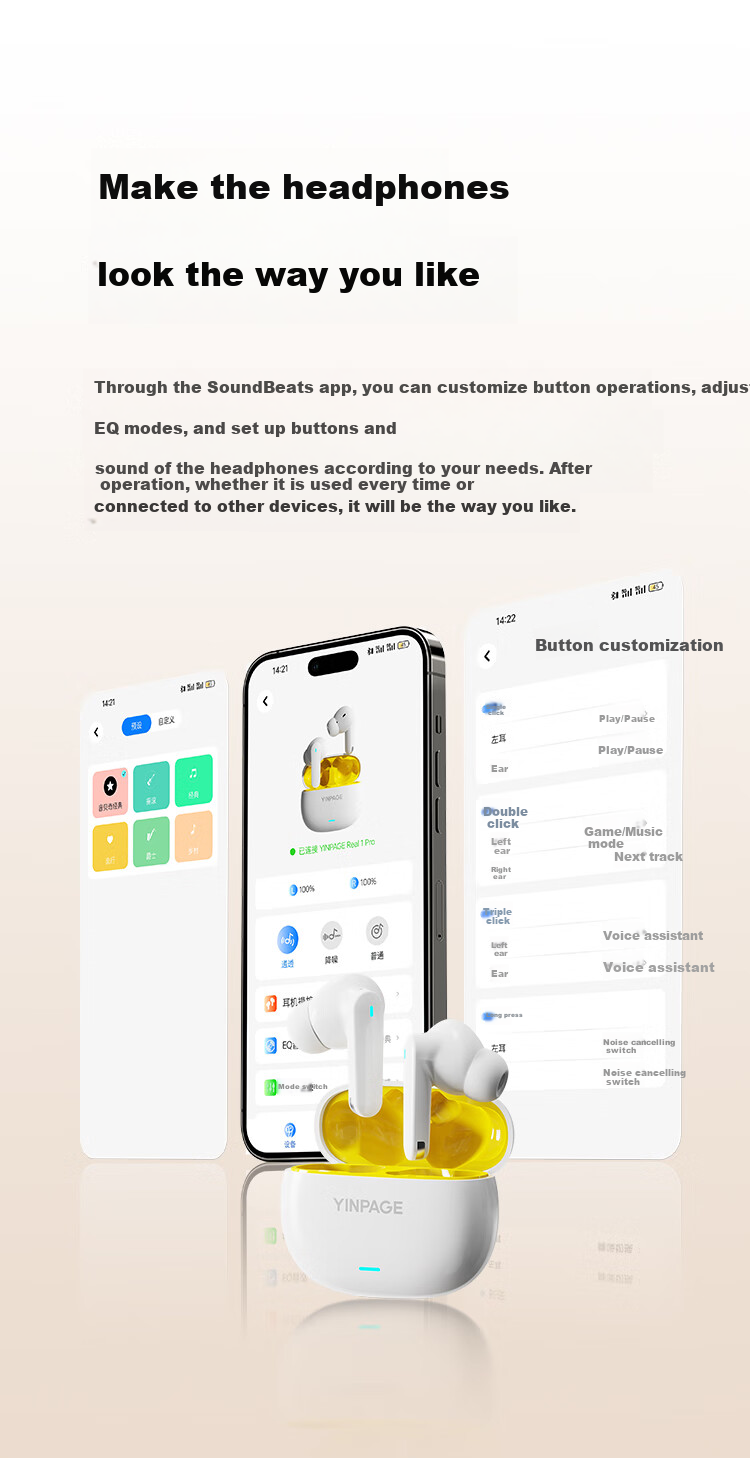 Беспроводные наушники Yinbeiqi Real1Pro True Wireless Bluetooth с активным шумоподавлением ANC