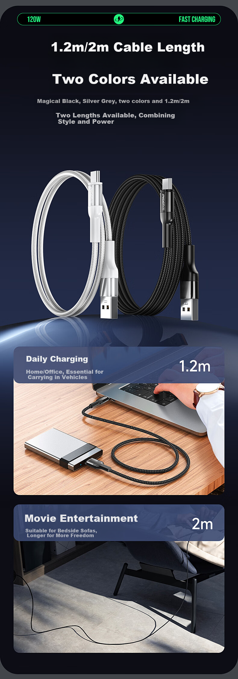 Кабель PISEN Type-C 120W