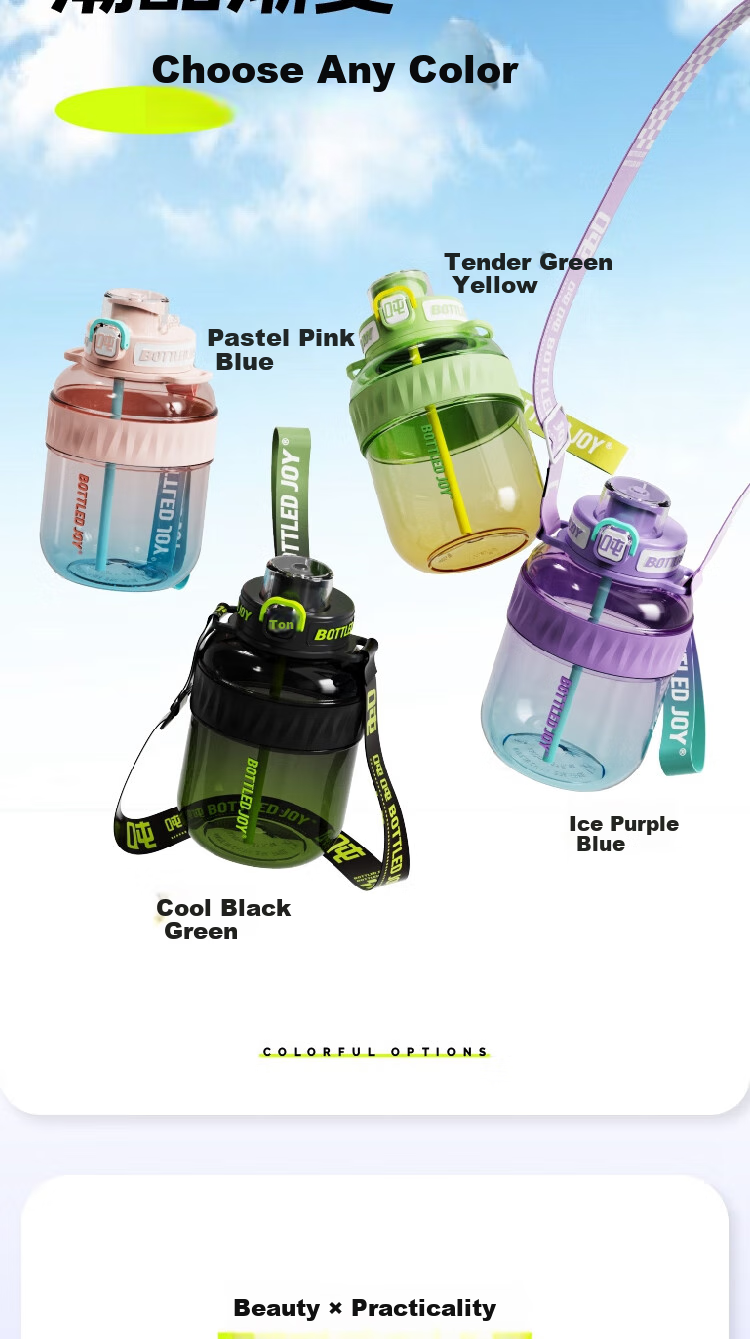 Бутылка для воды BOTTLED JOY, большая спортивная бутылка для воды, пластиковая чашка Dundun, стиль Ван Ибо, 0.6 л, цвет "Манфэньлань"