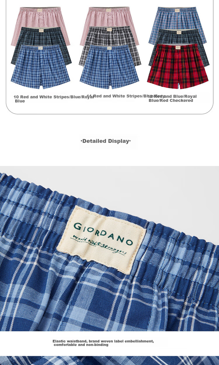 Мужские трусы Giordano, хлопок, боксеры, 3 шт., размер 2XL, серый/красный/синий, тонкая сетка