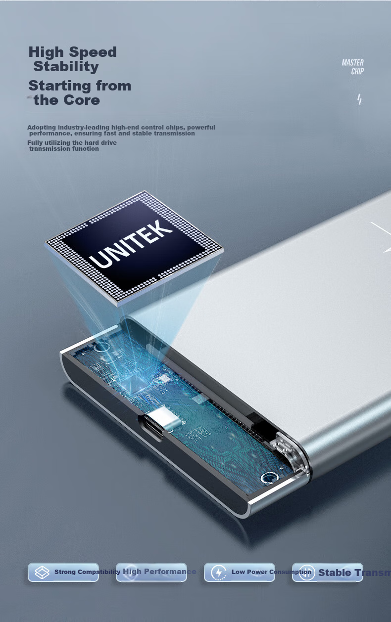 Внешний корпус для жесткого диска UNITEK S109B, 2.5 дюйма, Type-C 3.1, алюминиевый сплав, черный