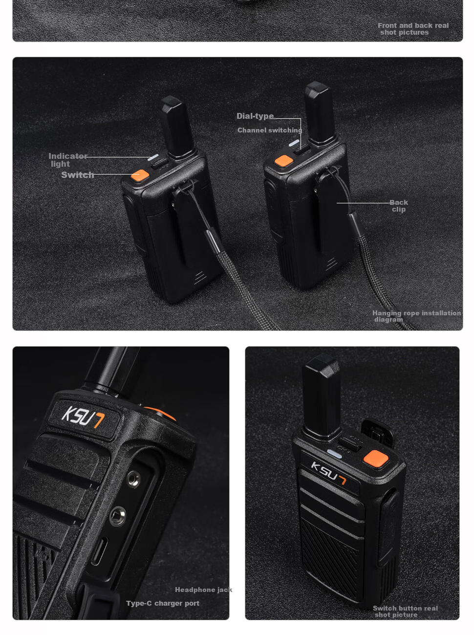 Рация KSUN TFSI X12, пара, 5 Вт, UHF, 16 каналов, дальность до 6 км, Li-Ion аккумулятор 3000 мАч, защита IP54