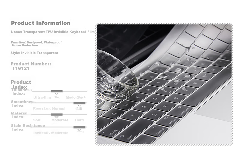 Защитная пленка для клавиатуры Jichuan для Apple MacBook Pro 13.3 дюйма (A1706/A1989) с Touch Bar, TPU, противоударная, пылезащитная, водонепроницаемая