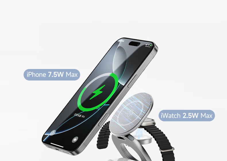 JD Original Беспроводное магнитное зарядное устройство Apple, совместимое с iPhone 17, для Apple Watch, трехкомпонентная подставка для телефона, складной портативный держатель MagSafe