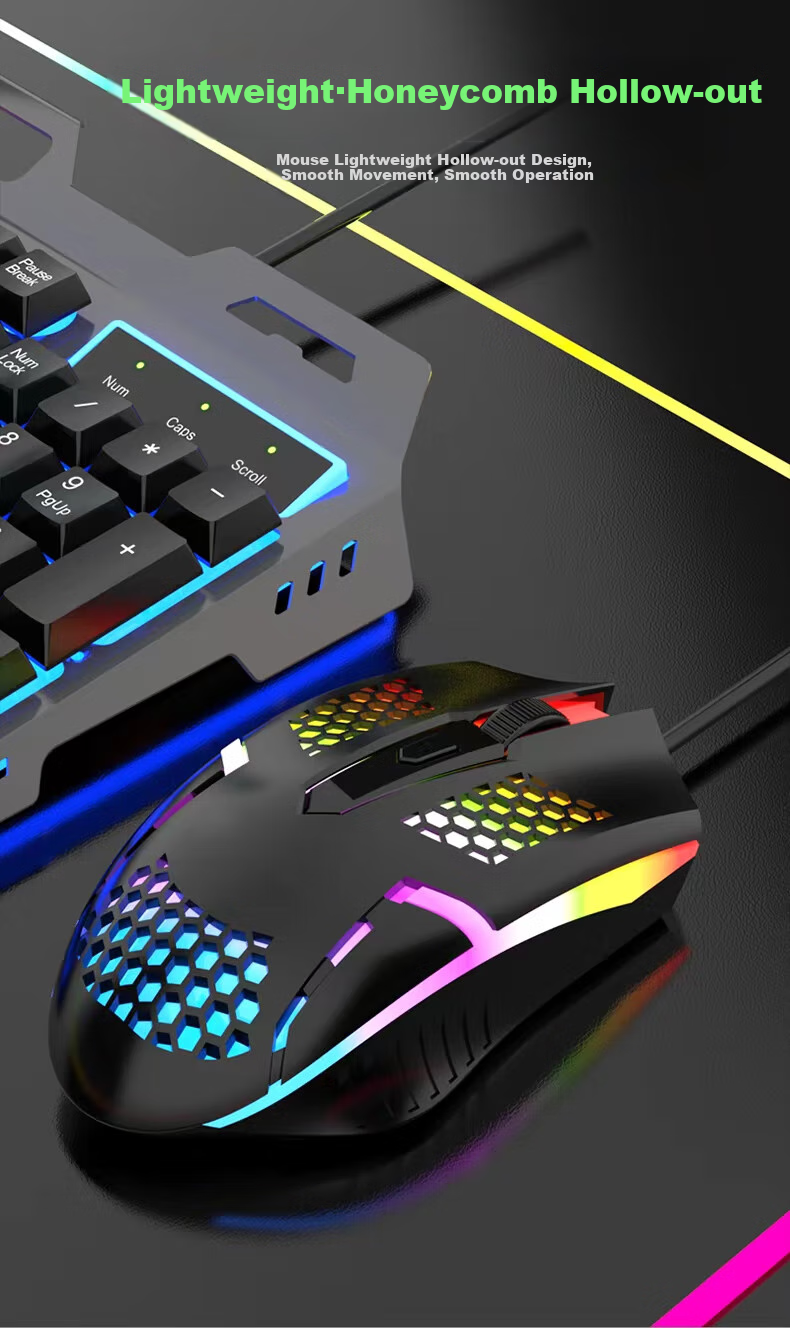 Игровая клавиатура и мышь Lingshe MK210, проводной комплект, металлическая панель, подсветка, серо-черный