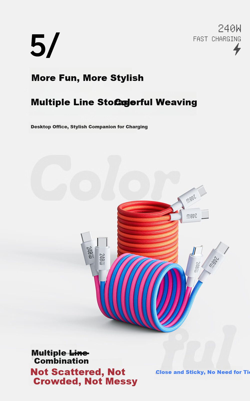 Магнитный кабель Beimo Type-C, 240W, 1 метр, для iPhone, iPad, Huawei, Xiaomi, розовый