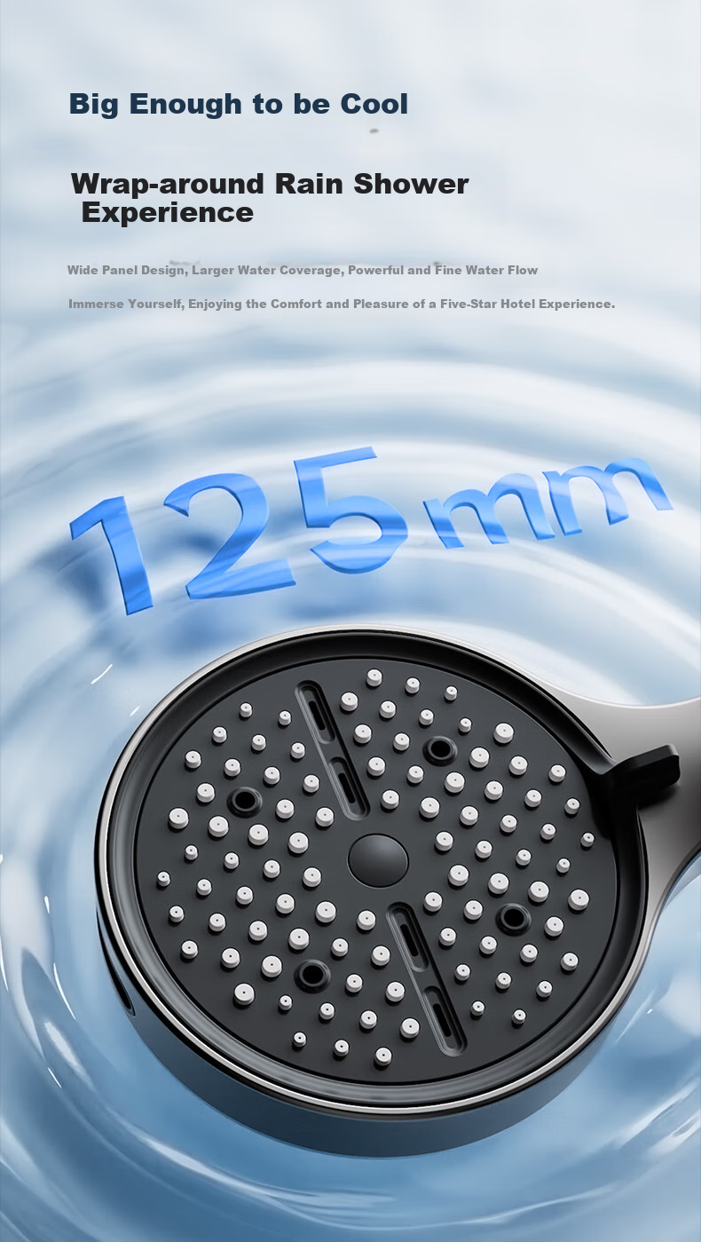 Душевая лейка SUPOR Six-Function Pressurized Handheld Shower Head с большой панелью, насадкой-распылителем и насадкой для купания, серая, размер S